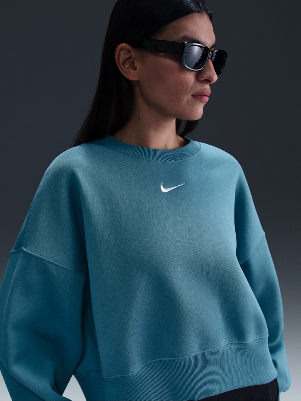 Nike Women's Blue Crewneck Sweatshirt with White Swoosh